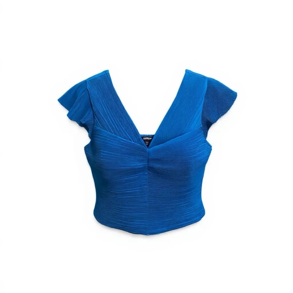 Express Tops - Express Vibrant Blue Ruffle Sleeve Blouse